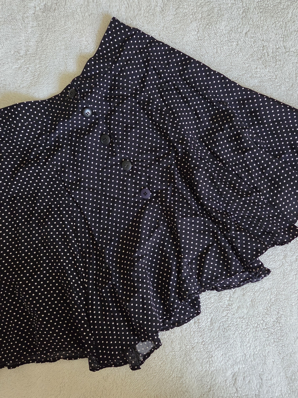 VTG 90s Stringbean Polka Dot Button Front Skirt Black White Made in USA size S